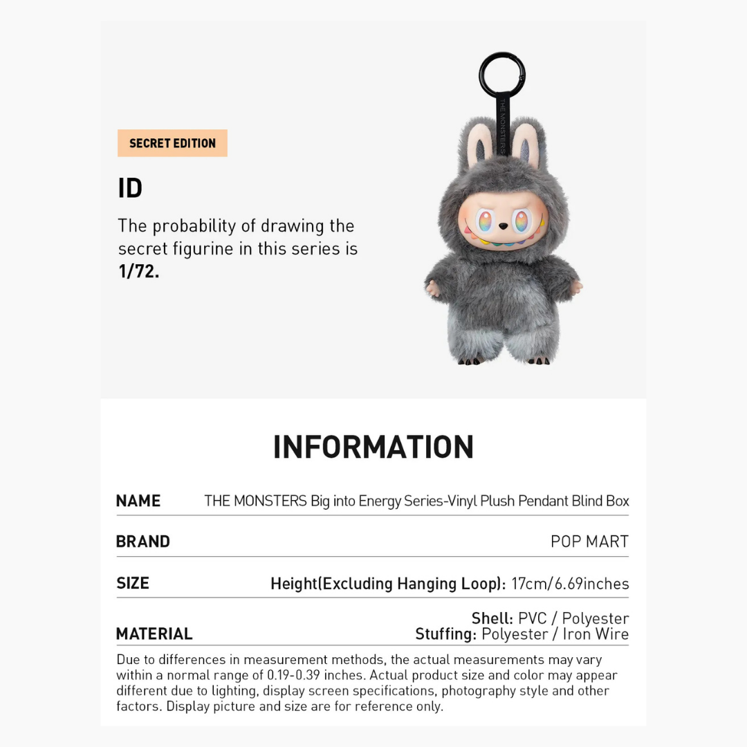 （PRE-ORDER / 2 WEEKS) POP MART THE MONSTERS Big into Energy Series-Vinyl Plush Pendant Blind Box